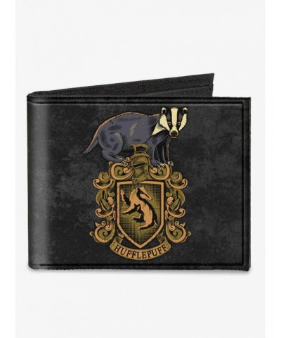 Harry Potter Hufflepuff Badger Crest Dedication Patience Loyalty Banner Canvas Bifold Wallet $8.36 Wallets