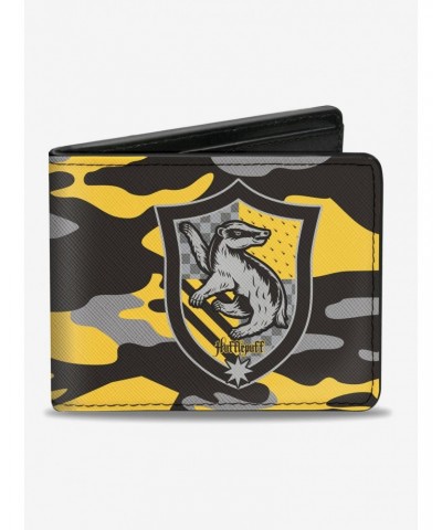Harry Potter Hufflepuff Crest Camo Yellow Bi-fold Wallet $8.99 Wallets