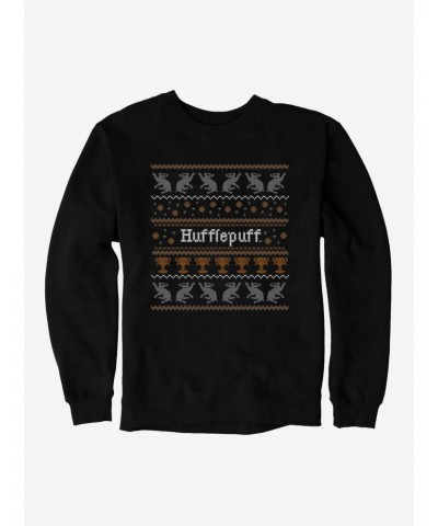 Harry Potter Hufflepuff Ugly Christmas Pattern Sweatshirt $9.74 Sweatshirts